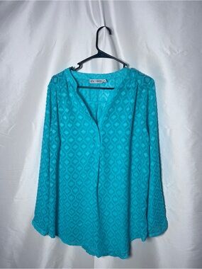 Rito Ribeiro Teal Patterned Long Sleeve Women's Blouse